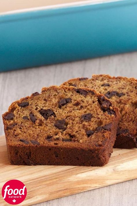 Two slices of Anna Olson's classic banana bread Food Network Banana Bread, Easy Pudding Recipes, Classic Banana Bread, Easy Puddings, Anna Olson, Family Snacks, Banana Bread Muffins, Food Network Canada, Popcorn Chicken