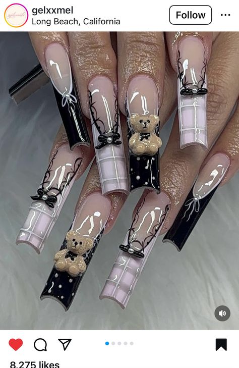 Xxl Junk Nails, Teddy Bear Charm Nails, Nails With Teddy Bear Charms, Bear Charm Nails, Nails With Teddy Bear, Teddy Bear Nails, Bear Nails, Charm Nails, Bears Nails