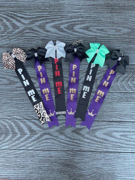 Pin Me Ribbon Cheer, Hit Zero Cheer Pins, Cheer Pin Me Ribbon, Pin Me Cheer Ribbon, Cheer Clothespins Ideas, Cheer Treats, Cheer Ribbon, Cheer Team Gifts, Cheer Spirit