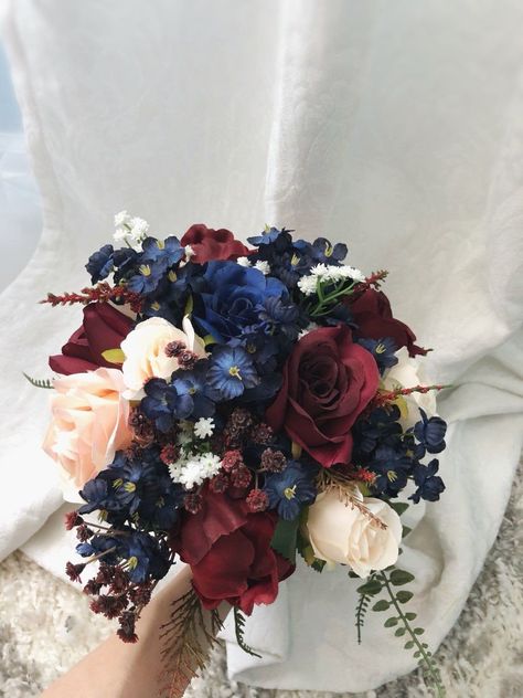 Navy Blue Bouquet Wedding, Blue Bouquet Wedding, Navy Blue Wedding Bouquets, Navy Blue Bouquet, Navy Wedding Bouquet, Navy And Burgundy Wedding, Burgundy Wedding Flowers, Navy Wedding Flowers, Blue Wedding Bouquet