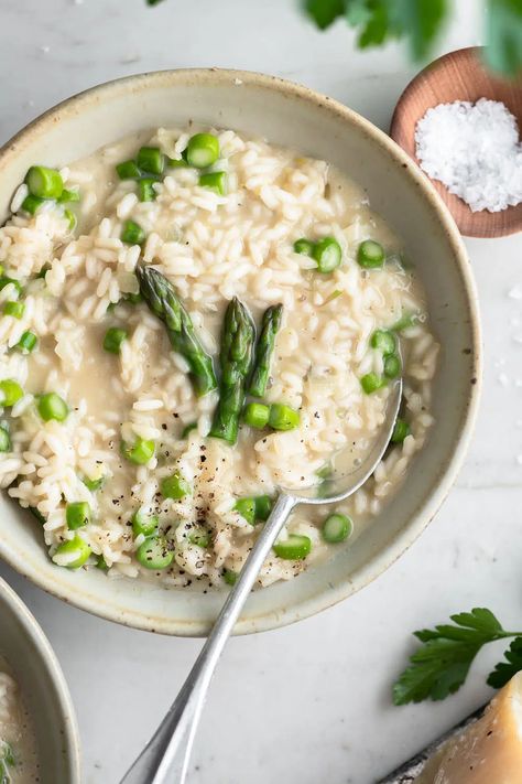 asparagus risotto Lemon Asparagus Risotto, Asparagus Risotto, Parmesan Risotto, Creamy Asparagus, Lemon Asparagus, Risotto Rice, Roasted Cherry, Roasted Cherry Tomatoes, Black Truffle