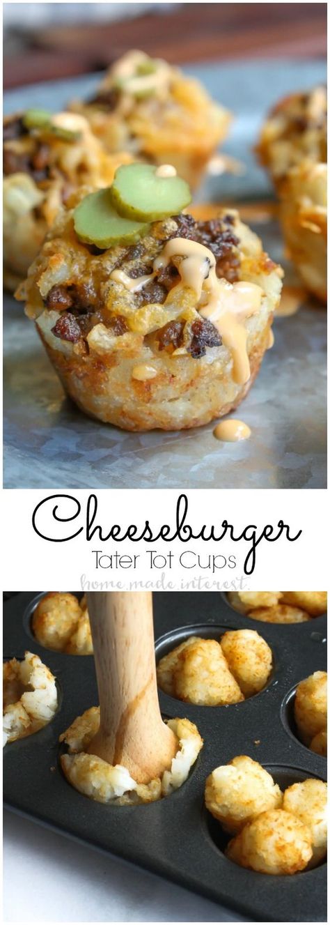 These Cheeseburger tots are tater tot bites filled with hamburger, cheese, pickles, and a special sauce. It’s like a bite size Big Mac served in a tater tot cup! This is an easy game day recipe for your upcoming super bowl party! It is an easy party food recipe that is going to wow your friends and family. Tater tots + Cheeseburger = instant winner! Cheese Pickles, Meat Entrees, Dolphin Decor, Meat Appetizers, Special Sauce, Easy Party Food, Tater Tots, Diet Vegetarian, Super Bowl Food