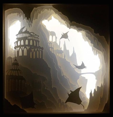 Paper Light Box Art by Aline Maire Abracadaboxes Shadow Box Kunst, Lightbox Art, Papercut Art, Cut Out Art, Arte Indie, Paper Cutout Art, Light Boxes, 3d Paper Art, Layered Art