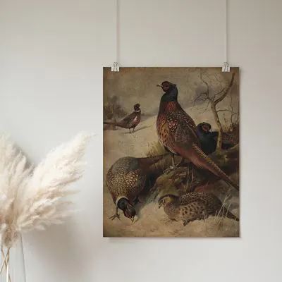 A SEASONAL SPREAD | Shop Sales Events Antique Farmhouse Vintage Hunting Lodge Decor, Pheasant Artwork, Pheasant Decor, Hunting Decor Living Room, Pheasant Art, Vintage Fall Decor, Flea Market Decorating, Art Investment, Wall Art Size