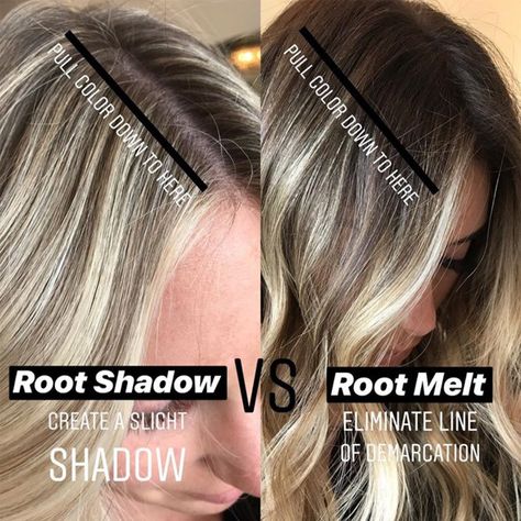 Do you know the difference between a root shadow and a root melt? We're breaking it down thanks to a genius post shared by @the.blonde.chronicles on Insta! Blonde Chronicles, Shadow Roots Hair, Root Melt, Root Shadow, Hair Codes, Hair Color Formulas, Blonde Roots, Hair Techniques, Hair Color Techniques