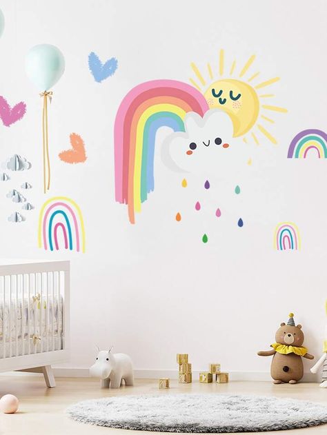 Rainbow Mural, Kids Room Wall Stickers, Cloud Pattern, Wall Decor Decals, Kids Interior Room, Cartoon Wall, Clouds Pattern, Modern Houses Interior, Rainbow Cloud