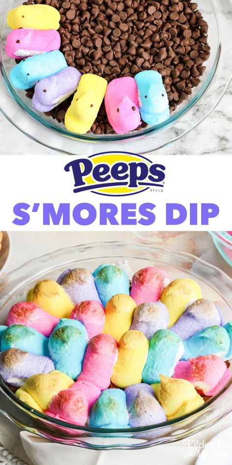 Peep Smore Dip is the easiest Easter dessert that is colorful, tasty and is loved by everyone. You only need two ingredients and 15 minutes and your dish for Easter is ready to go. Easter Dessert #peeps #dessert #dip #smores #smoresdip #food #recipe #yummy Easter Peep Smores, Easter Peeps Smores Dip, Peeps Smores Easter, Peep Dessert Ideas, Peep Smores Dip, Peeps Smores Dip, Peep Desserts, Peep Smores, Smore Dip