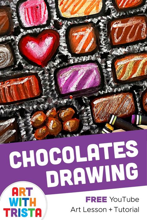 Heart Art Lesson, Pastel Drawing Tutorial, Valentines Art Lessons, Chocolate Drawing, Draw A Box, Classe D'art, Holiday Art Projects, Valentine Art Projects, Winter Art Lesson