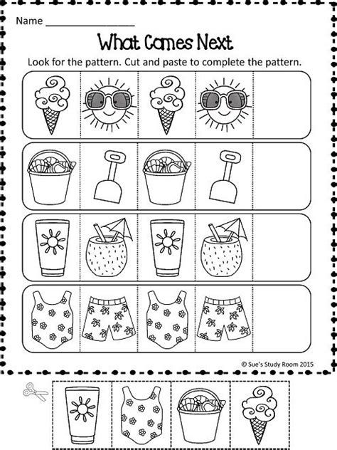 PATTERNS: Summer Patterns Worksheets | Pattern Worksheet Preschool Patterns, Worksheets For Preschoolers, Summer Worksheets, Thanksgiving Worksheets, Pattern Worksheet, Pattern Activities, Free Preschool Printables, Worksheet For Kids, Worksheets For Preschool