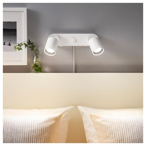 NYMÅNE Wall lamp double with light bulbs - white - IKEA Nymane Ikea, Raskog Ikea, Ikea Wall, Bed Lamp, Wall Spotlights, Ikea Family, Light Fixtures Flush Mount, Led Light Bulb, Bedroom Lighting