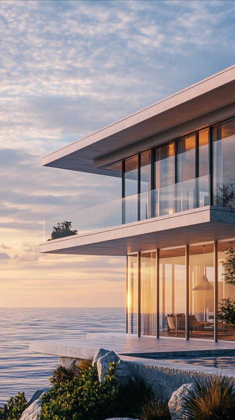 Modern Beachfront House with Floor to Ceiling Windows Facing the Sea Modern Beachfront House, Beachfront House, California House, Newport Beach California, House Modern, Floor To Ceiling, Floor To Ceiling Windows, California Homes, Beach California