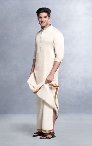 Top Men's Ethnic Kurta Fashion Trends Veshti Sattai Men Outfit, Dulquer Salman Outfit, Pattu Pancha For Men, Kerala Traditional Dress For Men, Kerala Mundu And Kurta Men, South Indian Groom Outfit For Men, Lungi Style, South Indian Groom, Kerala Traditional Dress