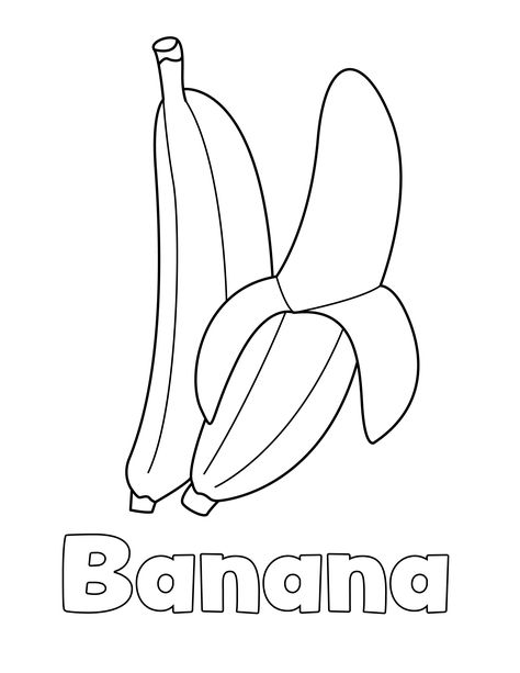 Banana Coloring Page from LittleBeeFamily.com Banana Crafts For Kids, Banana Activities For Kids, Banana Activity, Banana Drawing For Kids, Banana Worksheet, B Is For Banana, Banana Outline Drawing, Coloring Fruits For Kids, Banana Coloring Page