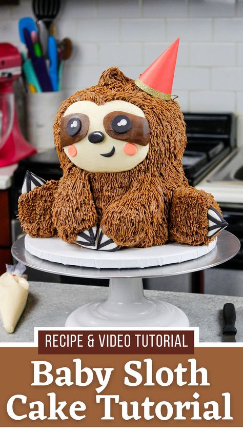 Sloth Cake Tutorial, Cake Designs Animals, Sloth Cakes Birthday, Diy Sloth Cake, Sloth Cake Pops, Sloth Party Food, Cute Cakes To Make, Kid Cake Ideas, Sloth Party Ideas