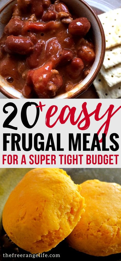 Frugal Meal Ideas: Here are more than 20 frugal meal ideas to try when you are broke or on a tight budget. Broke Meals, Frugal Family Meals, Economical Meals, Meals For Families, Budget Dinner, Frugal Cooking, Eat On A Budget, Frugal Recipes, Cheap Food