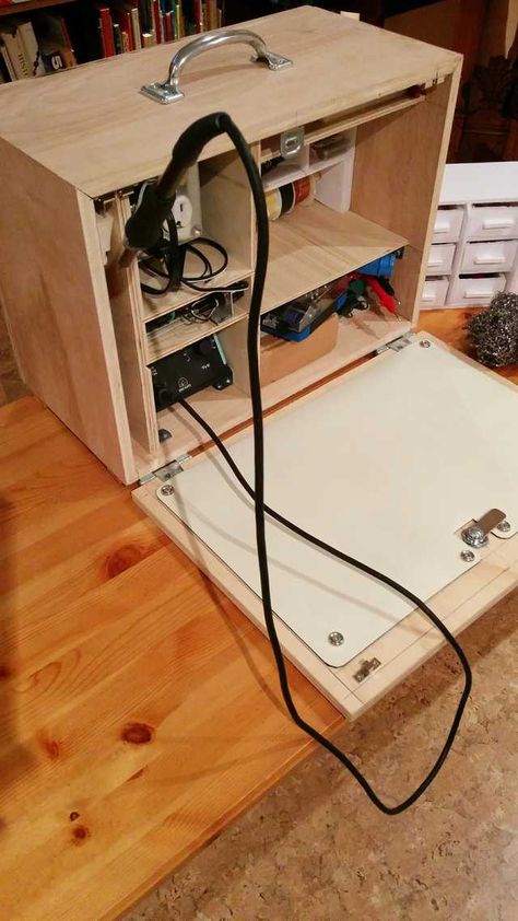 Portable Electronics Workbench - Imgur Electronics Lab Workbenches, Electronics Workspace, Electronics Workbench, Portable Workstation, Electronic Workbench, Electronics Workshop, Diy Workbench, Soldering Station, Kids Electronics