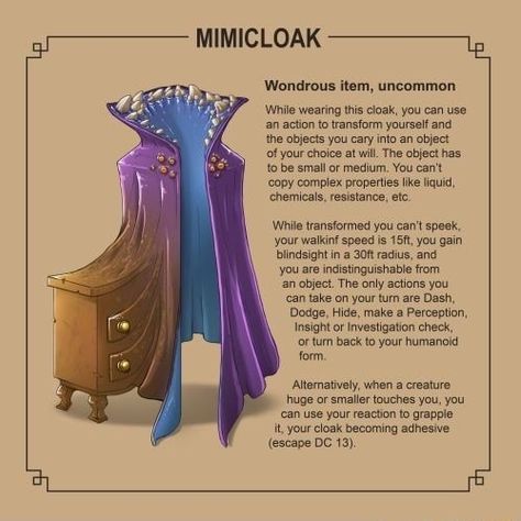 Mimic Armor Dnd, Dnd Item Ideas, Mimic Ideas, Dnd Items Homebrew, Dnd 5e Magic Items, Fantasy Items Art, Dnd Homebrew Items, Magic Items 5e, Dnd Magic Items Homebrew