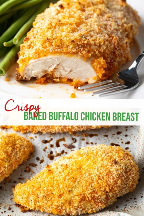 Baked Buffalo Chicken Breast, Buffalo Chicken Breast, Vacation Recipes, Spicy Chicken Breast, Baked Breaded Chicken, Crispy Chicken Breast, Chicken Lombardy Recipes, Lean Meats, Buffalo Recipe