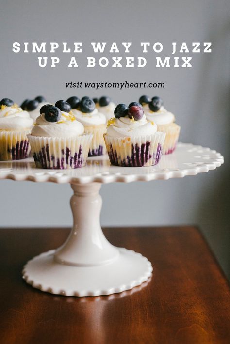 Lemon Blueberry Cupcake Recipe, Blueberry Cupcakes From Box Cake, Box Mix Cupcakes Recipes, Easy Lemon Blueberry Cupcakes, White Cake Mix Cupcake Recipes, Lemon Blueberry Cupcakes From Box Cake, Box Mix Cupcakes Better, Mini Cupcakes From Box Cake Mixes, Lemon Blueberry Cake From Box Cake