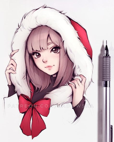 Asia Ladowska on Instagram: “Not sure when I'll post again so just wanted to wish everyone Happy Christmas now 😊🎄🎁 Remember to give a lot of love, especially to the…” Asia Ladowska, Cartoon Drawing Tutorial, Drawing Eyes, Drawing Hair, Angel Face, Animated Drawings, Christmas Drawing, Anime Drawings Tutorials, Arte Fantasy