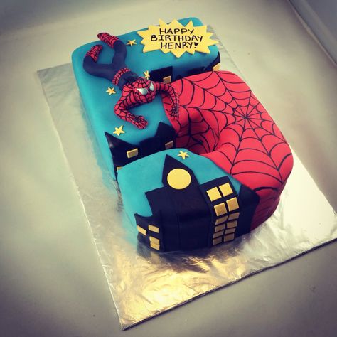 Spider-Man cake for a big 5 year old boy. Vanilla cake with chocolate. Birthday Cake Boy, Spiderman Birthday Cake, Cake Boy, 5th Birthday Cake, Superhero Birthday Cake, Novelty Birthday Cakes, Spiderman Birthday Party, Mens Birthday Party, Superhero Cake