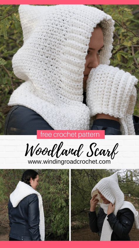 The Woodland Hooded Scarf Crochet Pattern - Unique hooded scarf with pockets. Hooded Scarf Crochet Pattern, Hooded Scarf Crochet, Woodland Crochet, Crochet Hooded Scarf Pattern, Winding Road Crochet, Crochet Woodland, Hooded Scarf Pattern, Háčkované Lemy, Crochet Hooded Scarf