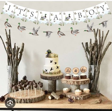 Hunting Baby Shower Cake, Hunting Baby Shower Theme, Duck Baby Shower Theme, Hunting Birthday, Hunting Baby, Baby Shower Duck, Duck Birthday, Baby Boy First Birthday, Baby Boy Room Nursery