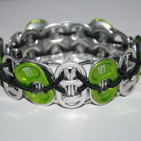 Lime Green Monster Pop Can Tab Bracelet Stretchy Can Tab Bracelet, Soda Tab Bracelet, For The Boyfriend, Tab Bracelet, Soda Tab Crafts, Pop Can Tabs, Can Tab Crafts, Pulseras Kandi, Pop Tab Crafts