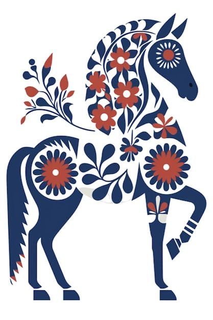 Folk Art Horse, Scandinavian Illustration, Horse Vector, Boho Ideas, Horse Graphic, Swedish Folk Art, Swedish Art, Arte Folk, Folk Art Flowers