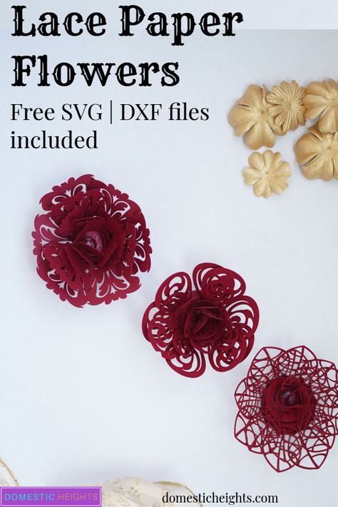 Free Lace Svg Files For Cricut, Flowers Cricut, Free Paper Flower Templates, Flower Svg Files, Rolled Paper Flowers, Free Cricut, Paper Lace, Paper Flower Template, 3d Rose