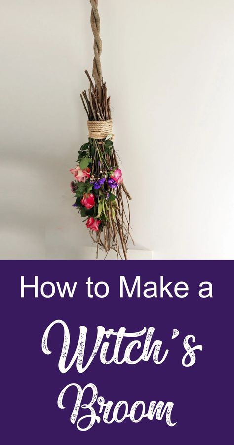 Floral Besom: How to Make a Witch's Broom - Moody Moons Broom Making Supplies, Broom Making Party, Making Witches Brooms, Making A Broom, Diy Besom Broom, How To Make A Witches Broom, Besom Broom Diy, How To Make A Witches Broom Diy, Diy Witches Broom