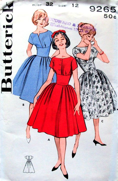 Midriff Dress, 1950s Dress Patterns, Butterick Dress Patterns, Rockabilly Party, Vintage Clothes Patterns, 1950s Sewing Patterns, 1960 Dress, Patron Vintage, Figure Flattering Dresses