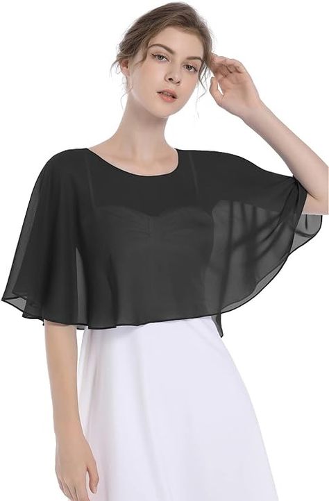 Baoqiya Soft Chiffon Capes Shawls Wraps Shrugs for Dresses Women Capelets Accessories (Black) at Amazon Women’s Clothing store Bridal Capelet, Pattern Scarf Silk, Lace Shrug, Designer Silk Scarves, Shrug For Dresses, Bridesmaid Gowns, Chiffon Shawl, Wedding Cape, Aqua Dress