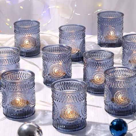 DEVI 24pcs Navy Blue Votive Candle Holders, Glass Tea Lights Candle Holder,Navy Blue Wedding Table Decrations,Boho Fall Christmas Decorations for Home,Blue Decor Blue Votive Candle Holders, Blue Candle Holders, Glass Votive Candle Holders, Led Tea Lights, Tealight Candle Holder, Boho Wedding Decorations, Sunflower Decor, Blue Candles, Surprise Party