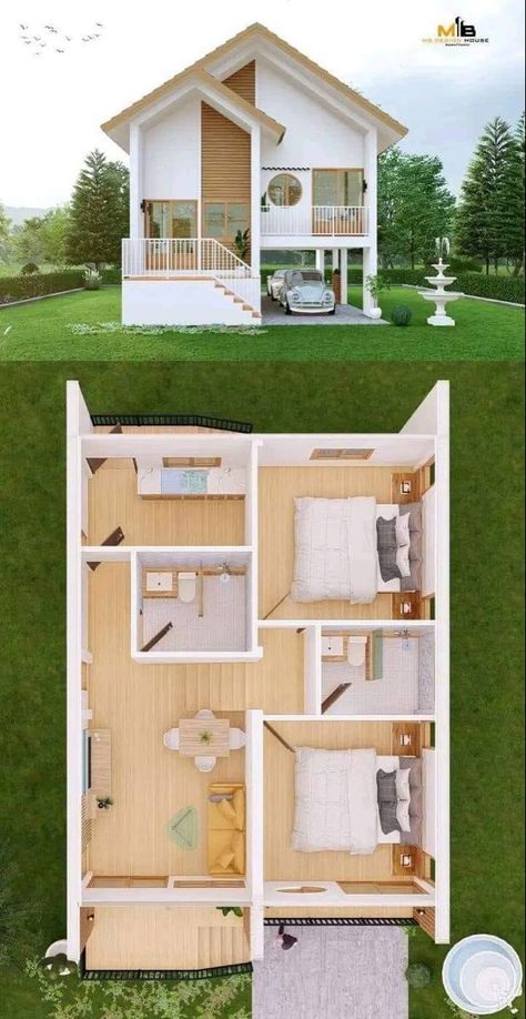 Tiny Home Open Floor Plan, Two Bedroom Tiny House, Small House Blueprints, Sims Houses, Small House Layout, Pole Barn House Plans, Gym Art, House Floor Design, Sims 4 House Design