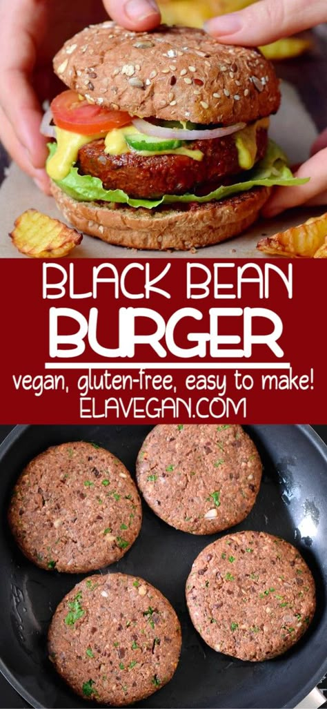 Vegan Black Bean Burger, Black Bean Burger, Veggie Burgers Recipe, Vegan Black Bean, Black Bean Burgers, Vegan Beans, Vegan Burger, Fast Healthy Meals, Bean Burger