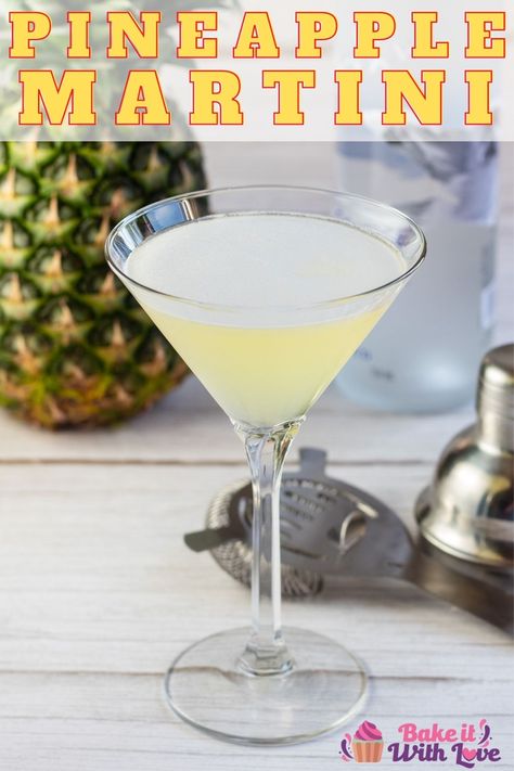 This flavorful pineapple martini is an easy cocktail to make for summer parties, casual get-togethers, or just because you need some tropical inspiration! Make this 2-ingredient drink with fresh pineapple for best results and see how much everyone loves it! BakeItWithLove.com #bakeitwithlove #pineapplemartini #cocktail #vodka Pineapple Martini Recipes, Pineapple Martini, Pineapple Cocktail Recipes, Vodka And Pineapple Juice, Salmon Bites Recipe, Tropical Inspiration, Cocktail Vodka, Pineapple Vodka, Pineapple Cocktail