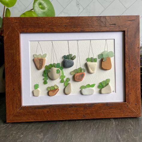 Hanging Plant Theme Sea Glass Art, Framed 5 x 7 Beach Glass Wall Decor for Plant Lover, Hostess Gift for Gardener, Birthday Gift for Friend by ArtSeaFramed on Etsy Plant Themed Gifts, Rock Pictures, Sea Glass Art Diy, Glass Wall Decor, Birthday Gift For Friend, Gift For Gardener, Silver Sea, Sea Pottery, Hanging Plant