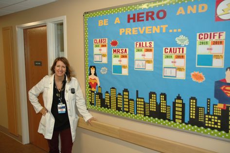 Nurse Lounge Ideas, Nurse Huddle Board Ideas, Magnet Nursing Board Ideas, Infection Control Week Activities, Nursing Board Ideas Hospital, Magnet Hospital Bulletin Board, Hospital Education Bulletin Boards, Nursing Huddle Board Ideas, Nurse Unit Bulletin Board Ideas