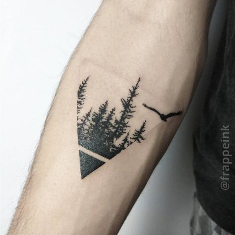 Natur Tattoo Arm, Small Forearm Tattoos, Triangle Tattoos, Forest Tattoos, Cool Small Tattoos, Small Tattoos For Guys, Simple Tattoo, Music Tattoo, Wolf Tattoo