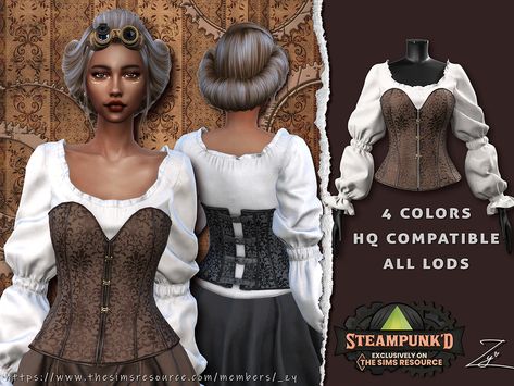 The Sims Resource - Steampunked Corset shirt Medieval Corset, Medieval Shirt, Los Sims 4 Mods, Victorian Shirt, Sims Medieval, Sims 4 Cc Download, Medieval Clothes, The Sims 4 Packs, Tumblr Sims 4