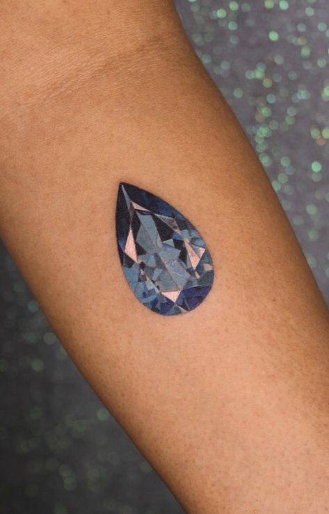 Sapphire Tattoo, Jewellery Tattoo, Jewerly Tattoo, Contemporary Tattoo, Diamond Tattoo, Stone Tattoo, Gem Tattoo, Colorful Tattoos, Crystal Tattoo