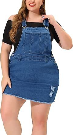 Agnes Orinda Women Plus Size Denim Overall Dress Adjustable Strap Distressed Casual Denim Suspender Skirts Denim Suspenders, Plus Size Denim, Denim Overall Dress, Suspender Skirt, Women Plus Size, Overall Dress, Casual Denim, Shoes Jewelry, Adjustable Straps