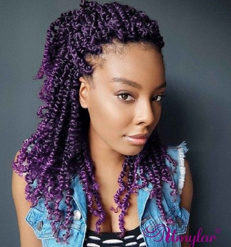 Purple Protective Styles, Kids Crotchet Hairstyles, Spring Twists Crochet, Twist Hair Braids, Passion Twists Crochet, Short Passion Twist, Ombre Twist, Passion Hair, Twists Crochet