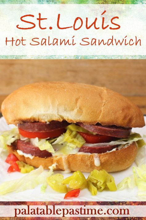 St. Louis Hot Salami Sandwich is inspired by the slow-cooked and thickly sliced salami sandwich from Gioia's Deli. via @suelau1 Salami Sandwich Recipes, Fall Sandwiches, Salami Sandwich, Salami Recipes, Flexitarian Recipes, Specialty Sandwiches, Sandwhich Recipes, Best Sandwich Recipes, Sliced Salami