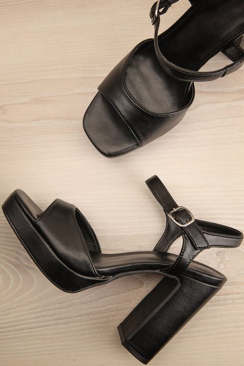 90s Prom Heels, Going Out Heels, Chunky Black Heels, Heel Sandals Outfit, Black Chunky Heels, Funky Shoes, Black Platform Heels, Prom Heels, Fisherman Sandals