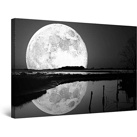 Coffee Collage, Moon On The Water, Large Framed Wall Art, Black Canvas Paintings, Lovely Kitchen, Water Landscape, Light Wall Art, Artwork Modern, Wall Art Black And White