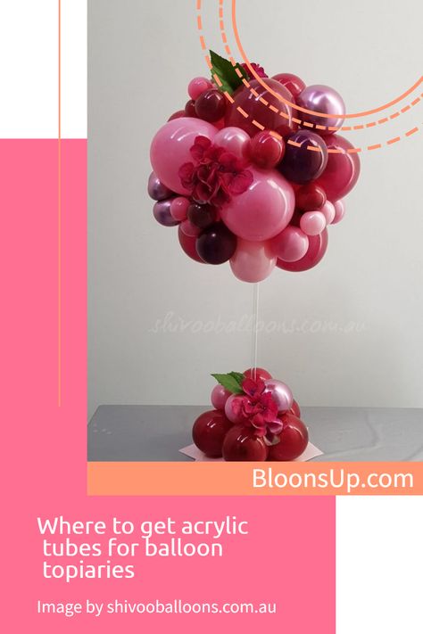 These balloon centerpieces, styled in the form of topiary trees, are sure to add a unique touch to any celebration. Want to know where to buy the best acrylic tubes for your project? Follow the link for our recommendations. Balloon Topiary, Topiary Centerpieces, How To Make Balloon, Remember Day, Acrylic Tube, Topiary Trees, Balloon Centerpieces, Floral Supplies, Mylar Balloons