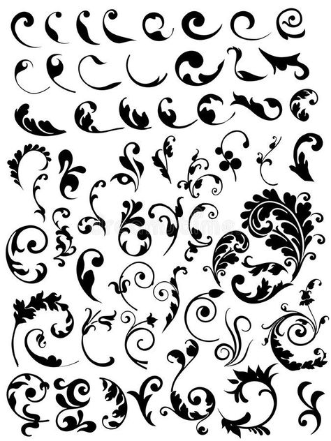 Floral Sgraffito, Filigree Tattoo, Flourish Design, Arte Folk, Ornament Drawing, Elements Illustration, Floral Vector, Tattoo Lettering Fonts, Floral Border Design