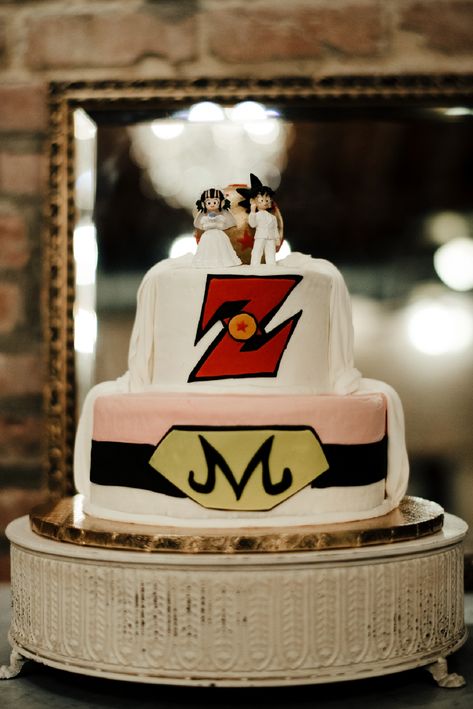 Wedding at Butlers Courtyard in Houston, TX. Dragon Ball Z wedding cake. Dragon Ball Z Wedding, Cake Dragon, Boho Inspired Wedding, Moody Style, Ideas Matrimonio, Renew Vows, Courtyard Wedding, Ball Wedding, Houston Wedding Photographer